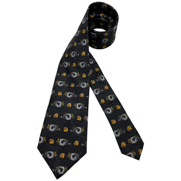 🆕PIERANGELO MASCIADRI Black/Gold Art Silk LUXURY Tie ITALY - Picture 1 of 5